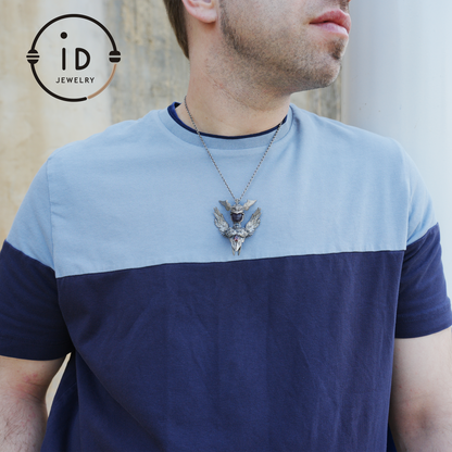 Valkyrie Pendant in 925 Sterling Silver with Ruby & Amethyst | Gothic Fantasy Totem Necklace | Handmade Mythology Jewelry for Collectors