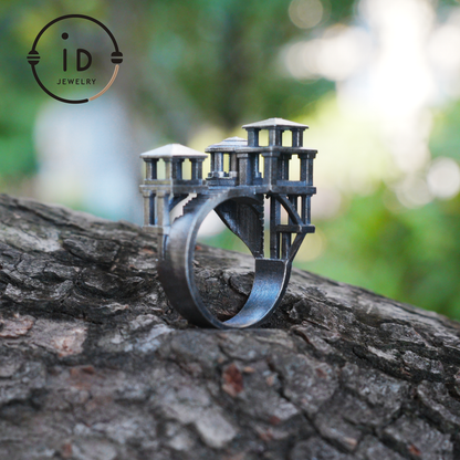 Architectural Silver Ring without Gemstone · Brutalist Statement Ring for Him or Her · Unisex Modern 925 Silver Art Jewelry