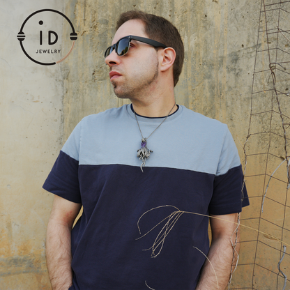 Large Amethyst Pendant in Oxidized 925 Silver with Tentacle Figure · Gothic Fantasy Style Necklace · Unique Halloween Jewelry Gift for Her