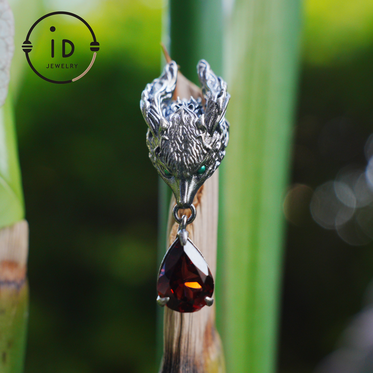 Fox Jewelry Set in Oxidized 925 Silver with Red Garnet – Gothic Earrings & Ring – Mystical Animal Jewelry in Fantasy Style Gift