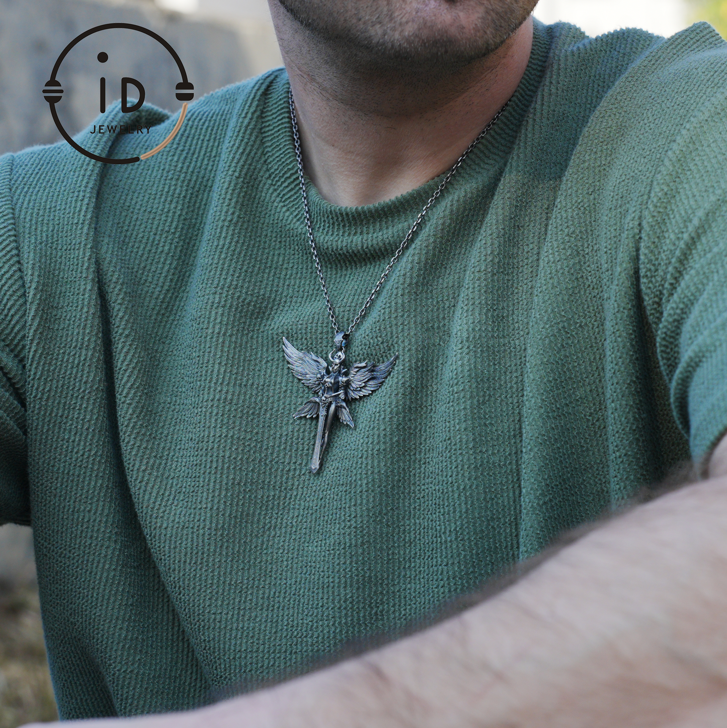 Gothic Warrior Woman Pendant with Wings and Sword in 925 Oxidized Silver Fantasy Totem Necklace for Cosplay Gift for Her Him