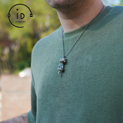 Phantom Quartz Pendant 925 Silver Dragon Totem Necklace Gothic Style Handmade Gift for Her Birthday Christmas Mini Sculpture Talisman