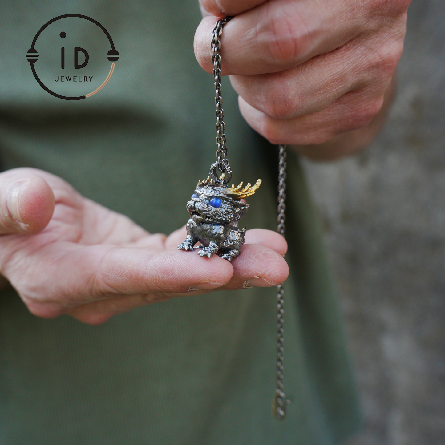 Labradorite Pendant Dragon 925 Silver Vintage Totem Gothic Style Mini Sculpture Talisman Gift for Her Mystical Handmade