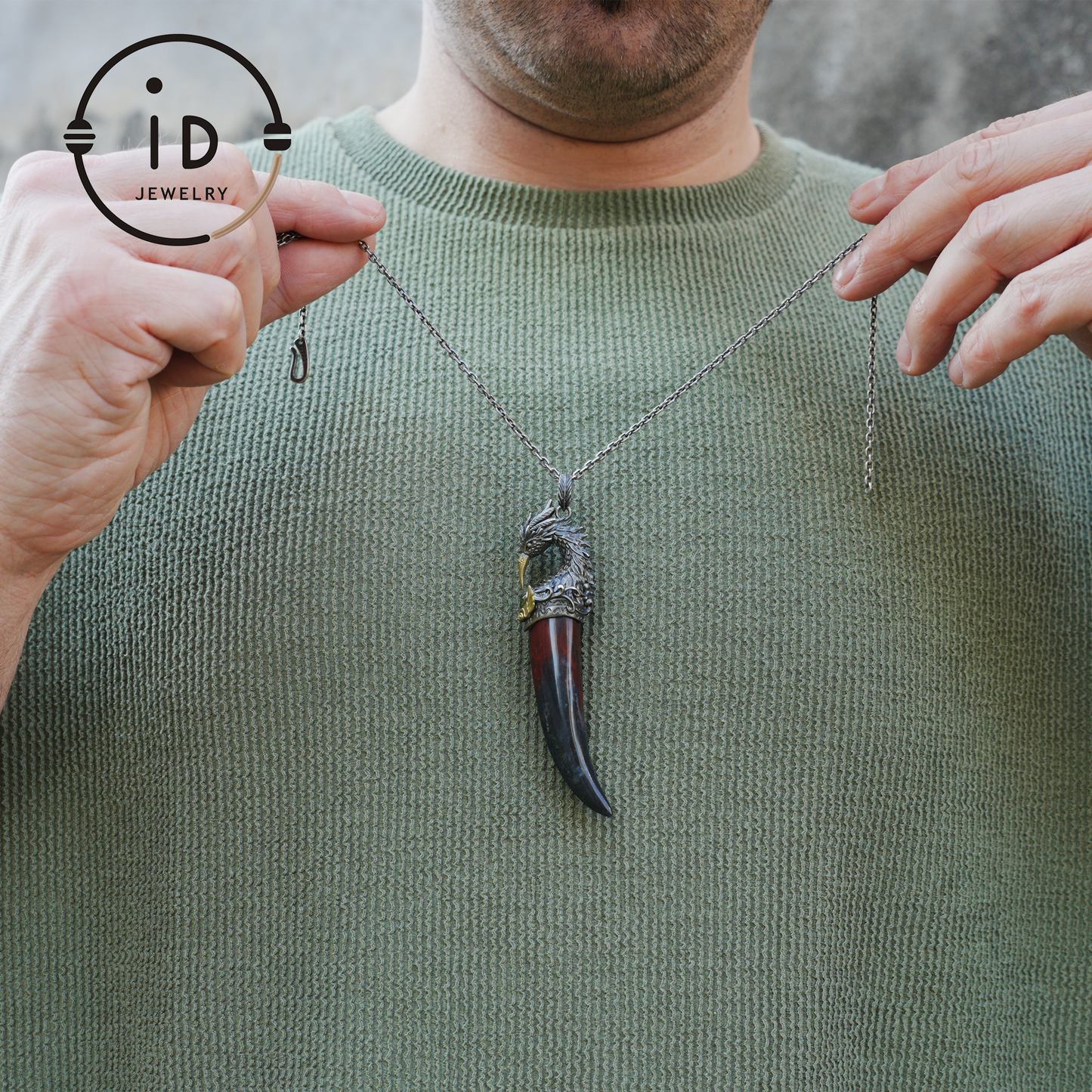 Blood Jasper Pendant with Carved Phoenix Head in 925 Sterling Silver & Bronze, Totem Talisman Necklace, Gothic Mythology Gift for Men Women