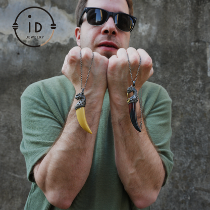 Blood Jasper Pendant with Carved Phoenix Head in 925 Sterling Silver & Bronze, Totem Talisman Necklace, Gothic Mythology Gift for Men Women