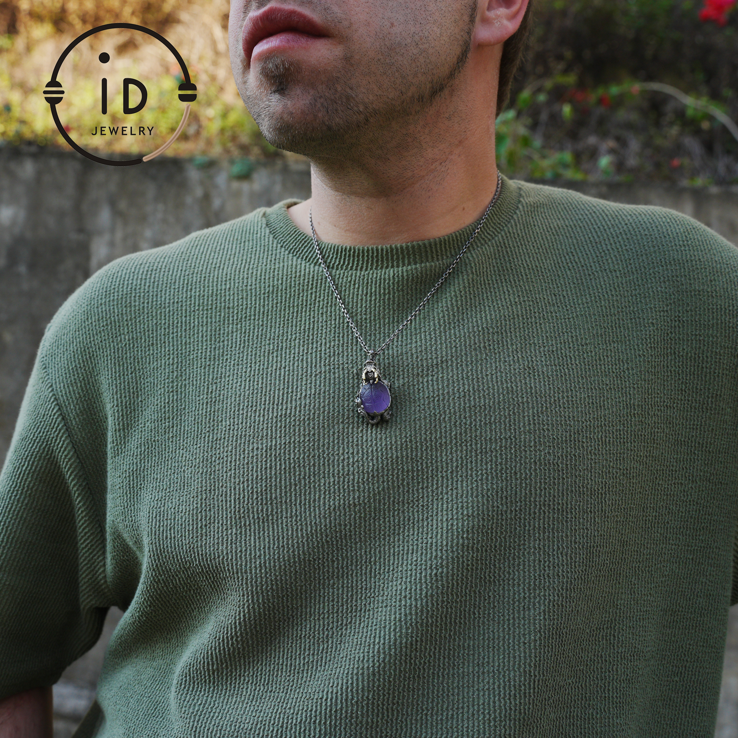 Amethyst Dragon Turtle Pendant in 925 Sterling Silver, Totem Vintage Style Necklace, Mystical Talisman Gift for Men and Women