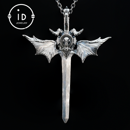 Gothic Sword Pendant in 925 Silver with Garnet Gemstone, Oxidized Vintage Design, Unisex Necklace as Birthday Gift