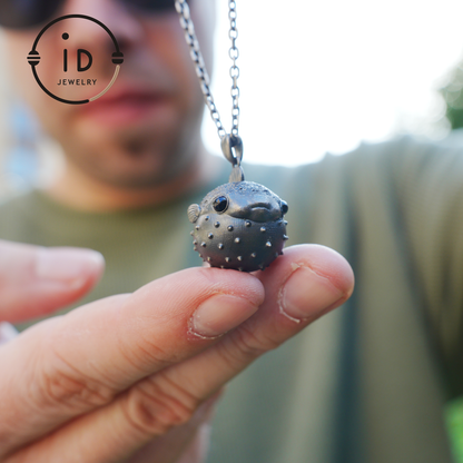 Fish Pendant made of 925 Sterling Silver with Black Onyx in Fairytale Style · Gift for Her · Solid Talisman for Nature Lovers