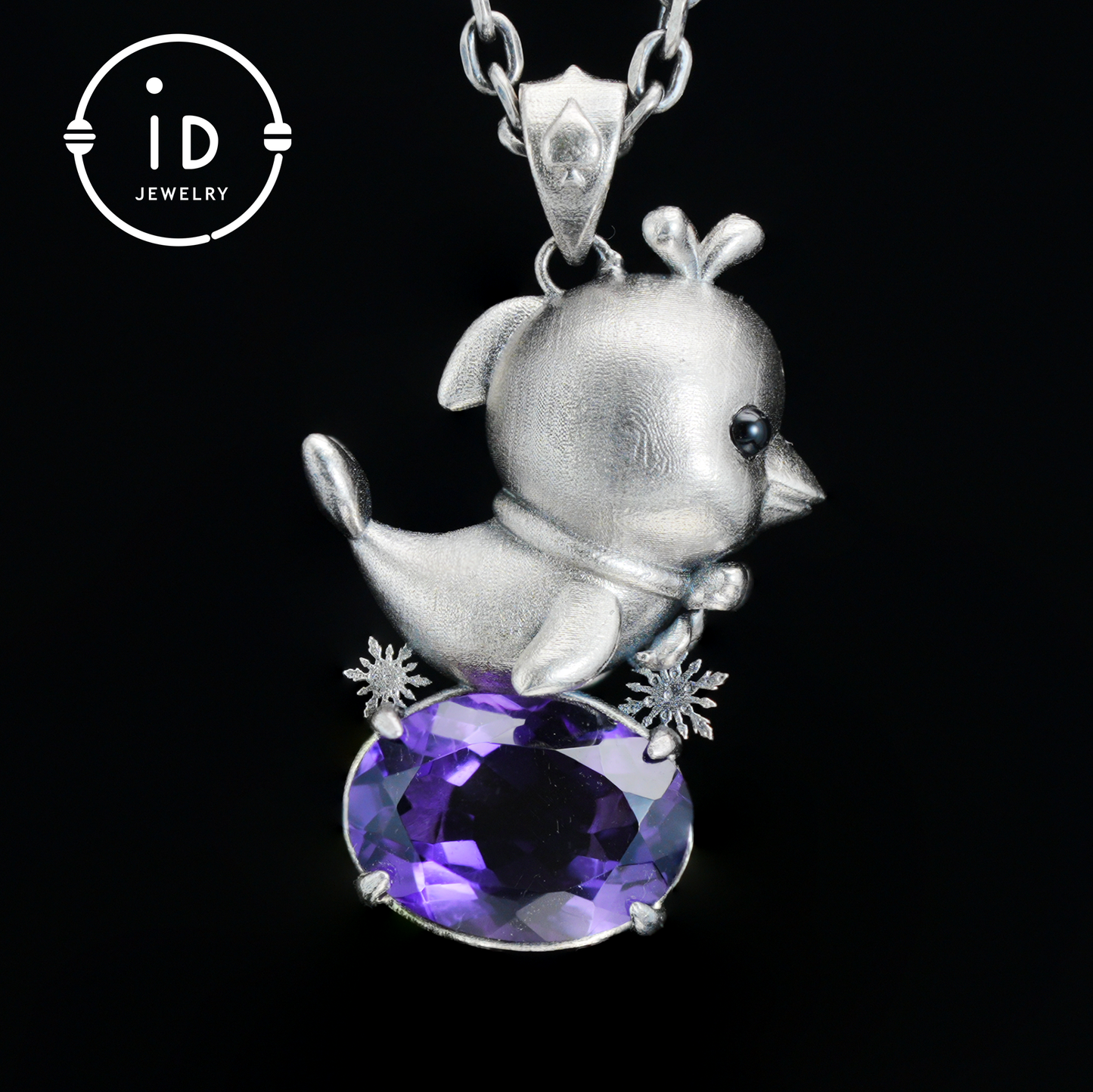 Dolphin Necklace in 925 Sterling Silver with Purple Amethyst, Handmade Jewelry in Vintage Animal Fairytale Style, Ideal Gift for Women