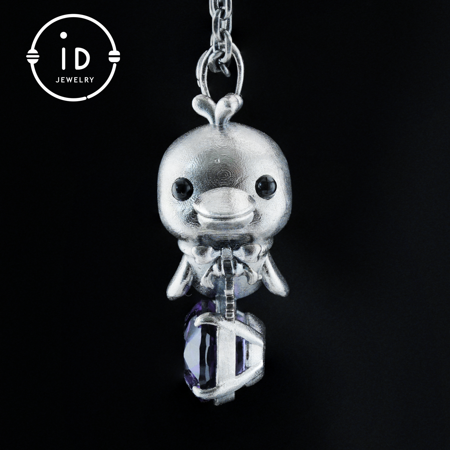 Dolphin Necklace in 925 Sterling Silver with Purple Amethyst, Handmade Jewelry in Vintage Animal Fairytale Style, Ideal Gift for Women