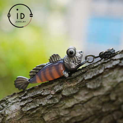 Pink Agate Fish Pendant in 925 Silver, Whimsical Totem Animal Necklace, Fantasy Vintage Jewelry Gift for Women or Men, Birthday Christmas