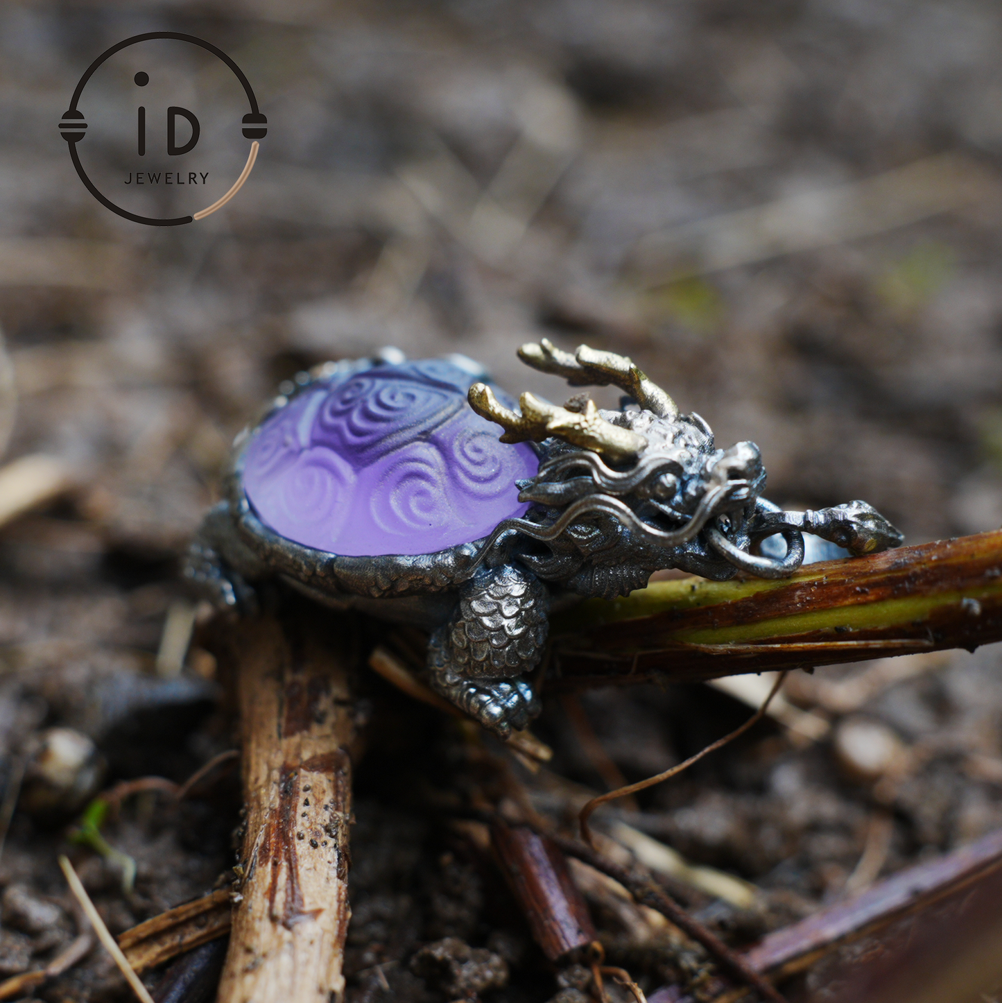 Amethyst Dragon Turtle Pendant in 925 Sterling Silver, Totem Vintage Style Necklace, Mystical Talisman Gift for Men and Women