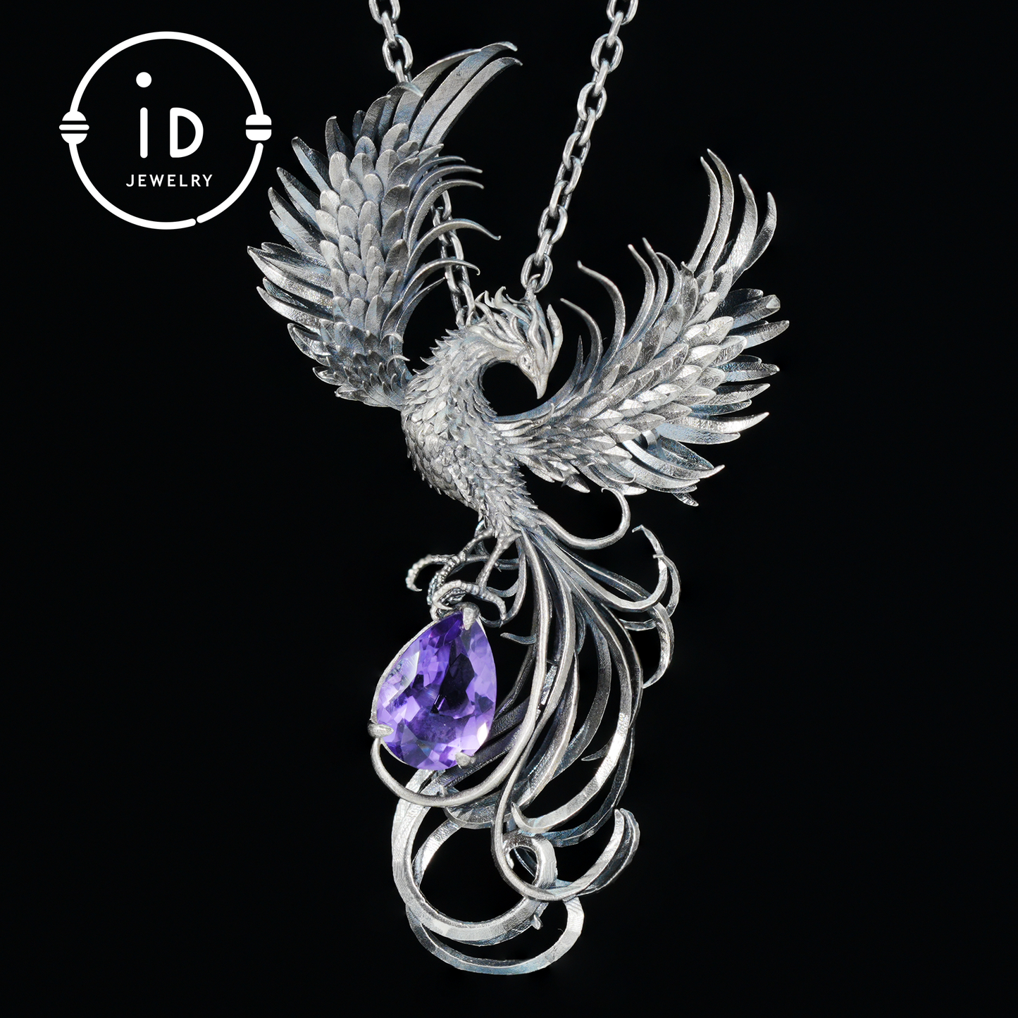 Gothic Pendant in 925 Silver with Amethyst Gemstone, Oxidized Vintage Design, Unisex Silver Necklace, Statement Jewelry as Birthday Gift