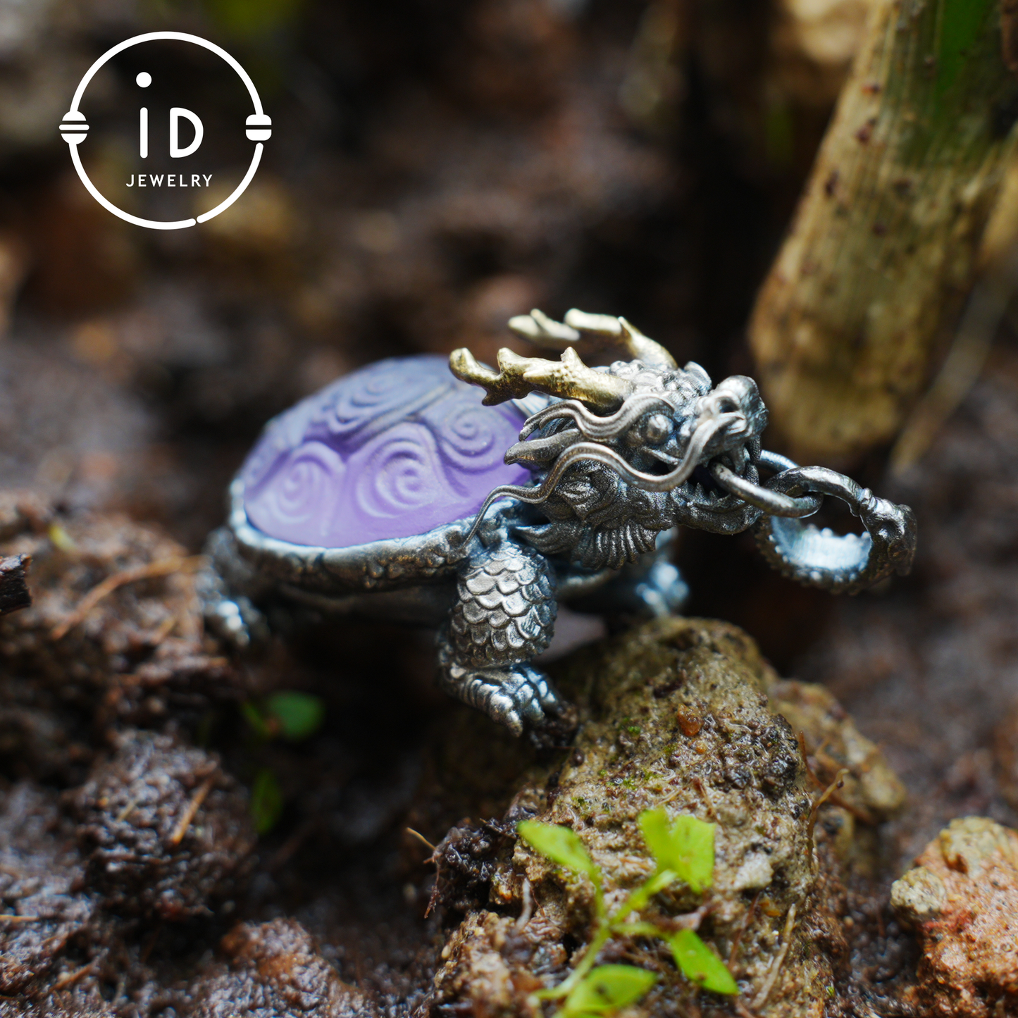 Amethyst Dragon Turtle Pendant in 925 Sterling Silver, Totem Vintage Style Necklace, Mystical Talisman Gift for Men and Women