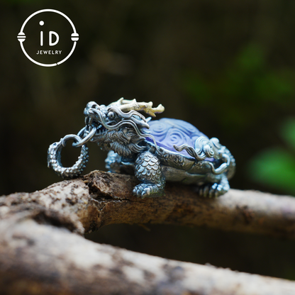 Amethyst Dragon Turtle Pendant in 925 Sterling Silver, Totem Vintage Style Necklace, Mystical Talisman Gift for Men and Women