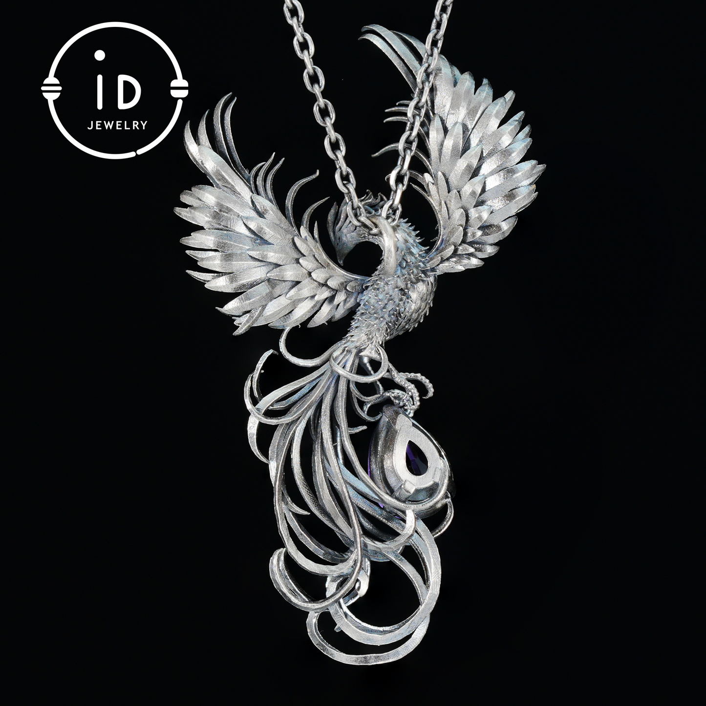 Gothic Pendant in 925 Silver with Amethyst Gemstone, Oxidized Vintage Design, Unisex Silver Necklace, Statement Jewelry as Birthday Gift