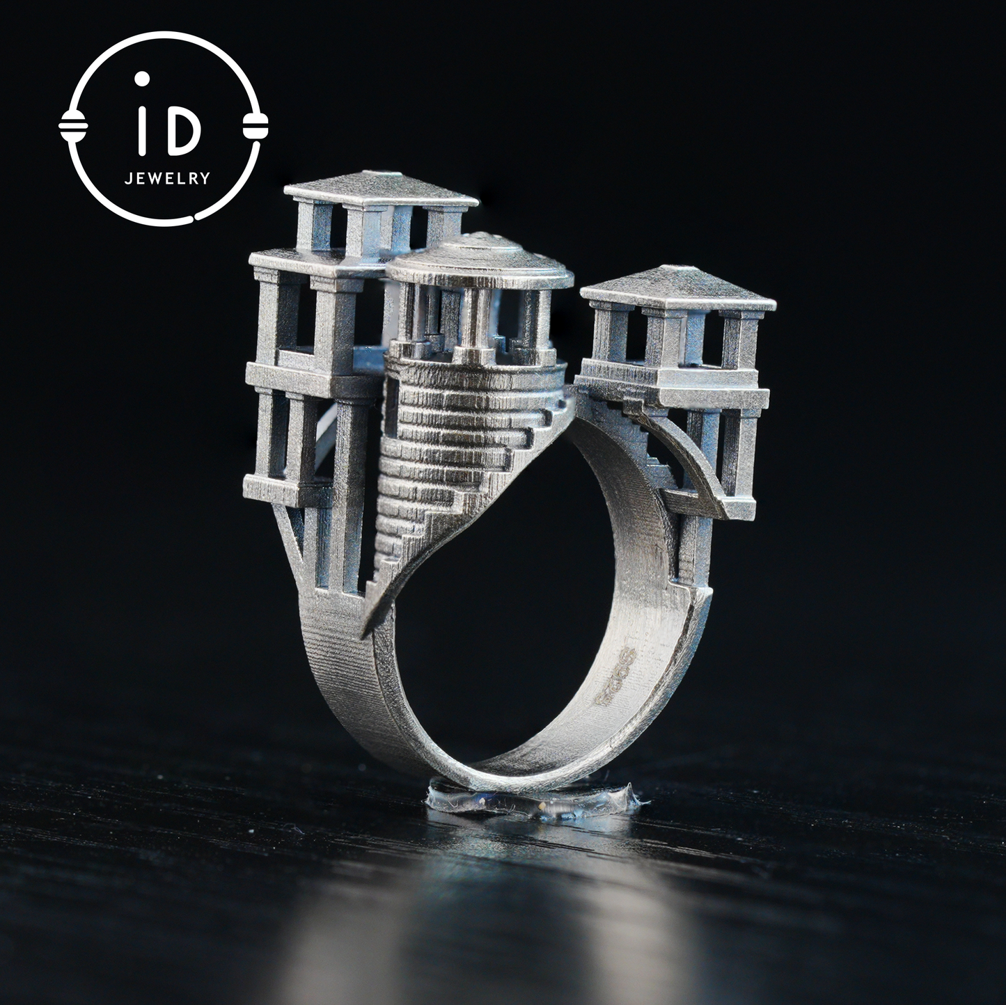 Architectural Silver Ring without Gemstone · Brutalist Statement Ring for Him or Her · Unisex Modern 925 Silver Art Jewelry