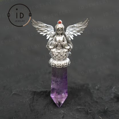 Orientalische spirituelle Amethyst-Anhänger-Halskette|Handgefertigter 925er Silberschmuck|Meditations-Energie-Amulett-Geschenk für Seelenfreunde 