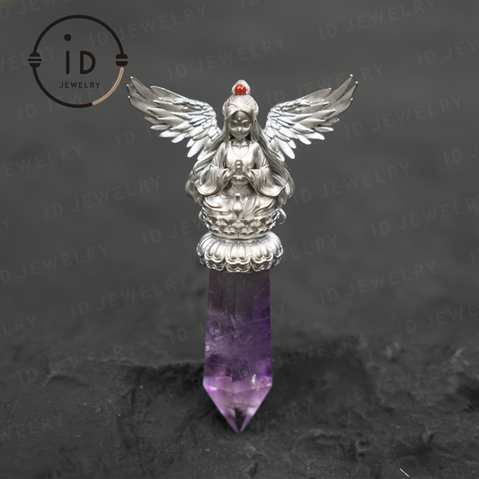 Orientalische spirituelle Amethyst-Anhänger-Halskette|Handgefertigter 925er Silberschmuck|Meditations-Energie-Amulett-Geschenk für Seelenfreunde 