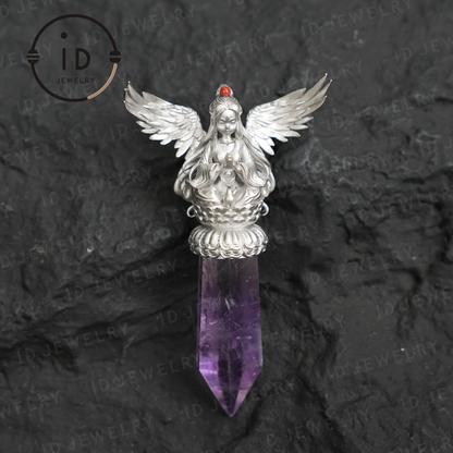 Orientalische spirituelle Amethyst-Anhänger-Halskette|Handgefertigter 925er Silberschmuck|Meditations-Energie-Amulett-Geschenk für Seelenfreunde 
