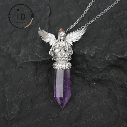 Orientalische spirituelle Amethyst-Anhänger-Halskette|Handgefertigter 925er Silberschmuck|Meditations-Energie-Amulett-Geschenk für Seelenfreunde 