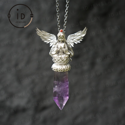Orientalische spirituelle Amethyst-Anhänger-Halskette|Handgefertigter 925er Silberschmuck|Meditations-Energie-Amulett-Geschenk für Seelenfreunde 