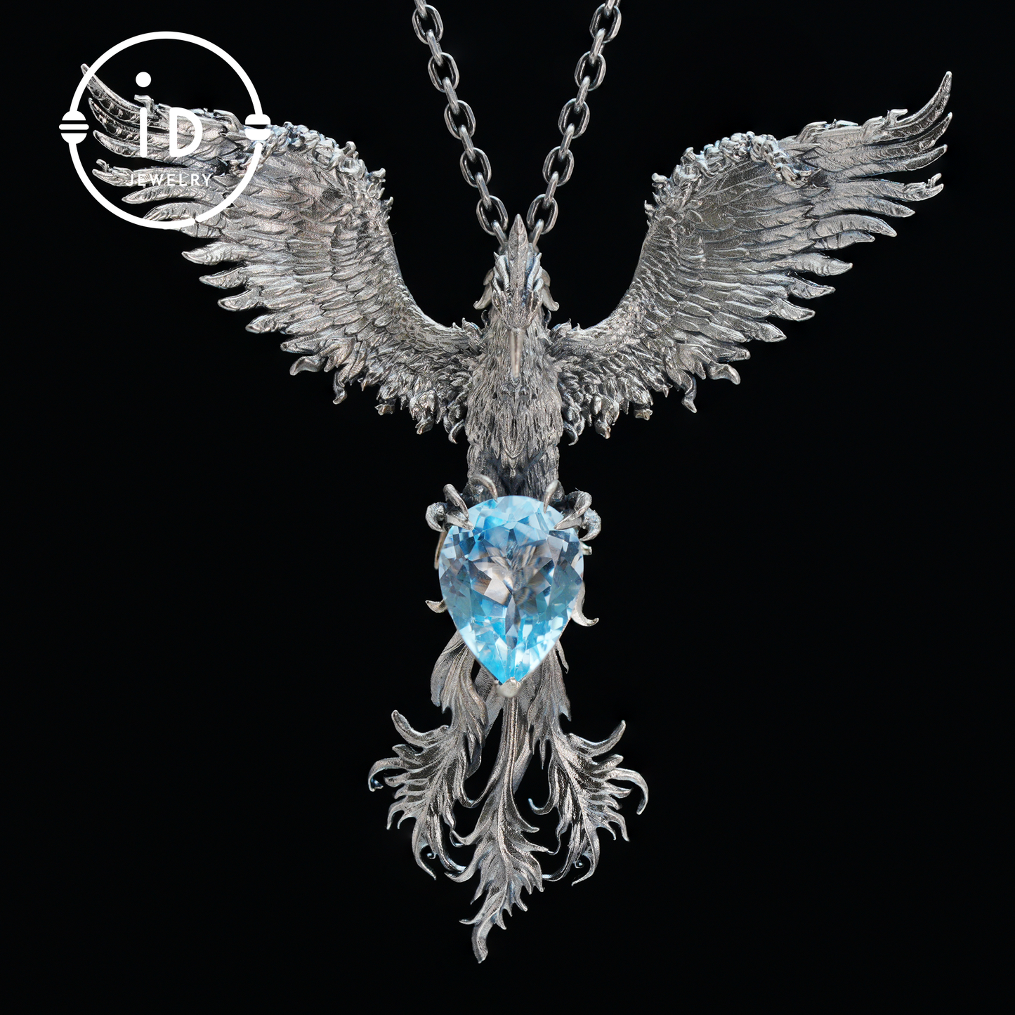 Handgefertigte Phönix-Halskette mit Aquamarin | Mystisches Symbol | Vintage Fantasy Schmuck 