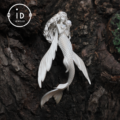 925 Sterling Silver Mermaid Pearl Pendant Necklace Hand-Carved Ocean Fantasy Jewelry |Protection Talisman & Symbol of Love Unique Gift Idea