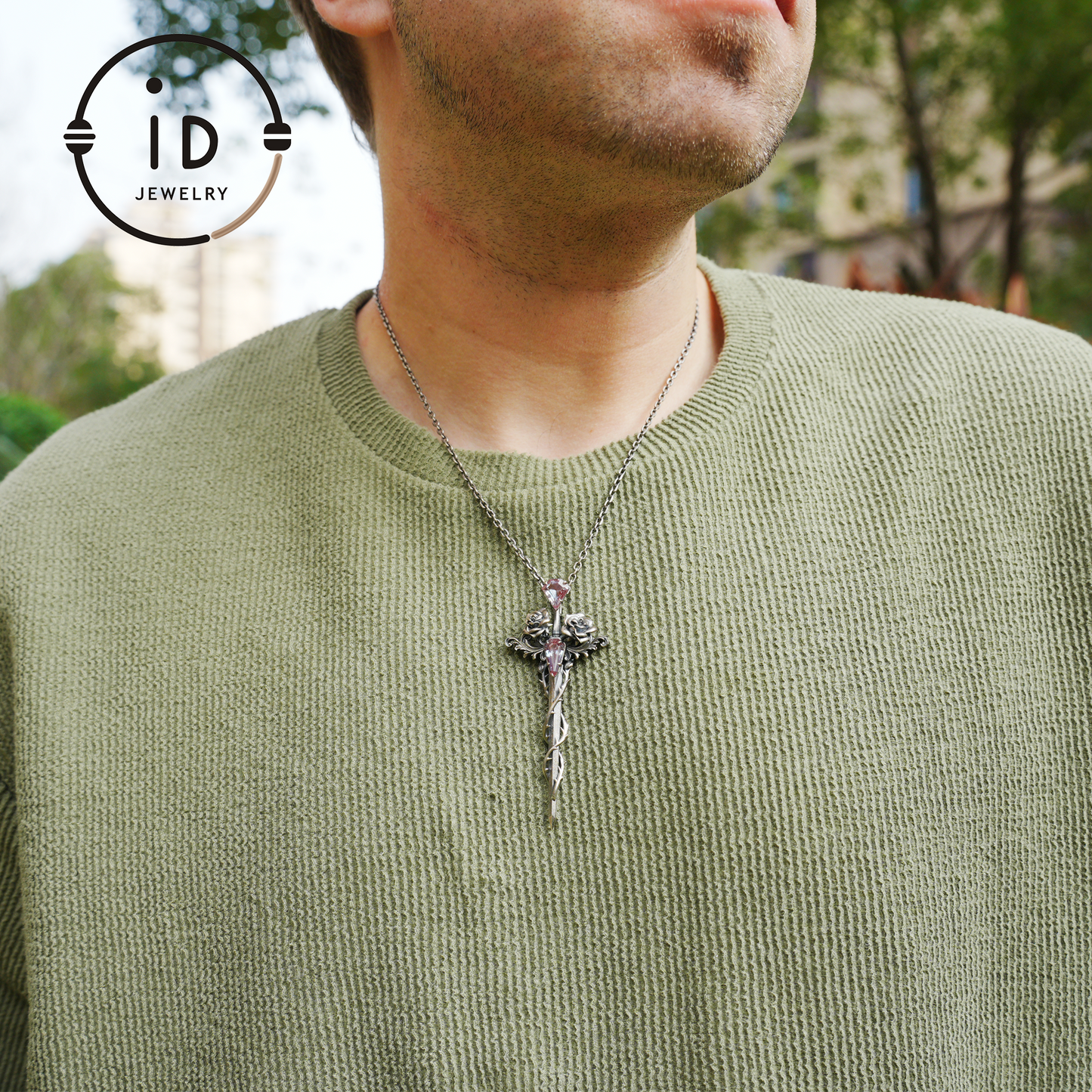 Handcrafted alexandrite pendant with rose and dagger details in oxidized silver – a symbolic talisman in gothic and witchcore style