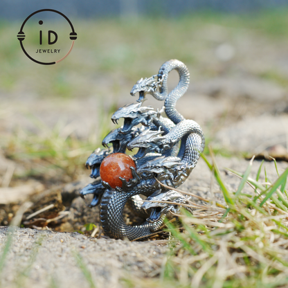Eight-Headed Serpent Pendant - S925 Silver - Handmade Creative Design Inspired by Yamata no Orochi (Japanese Mythology)