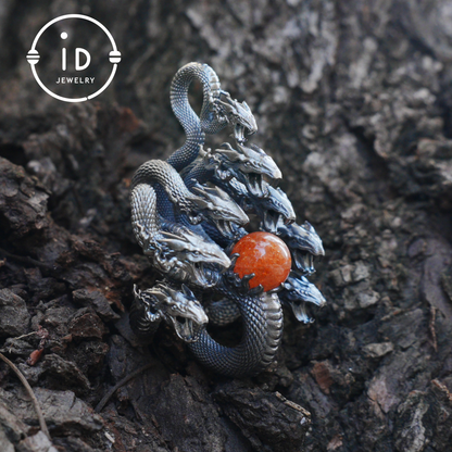 Eight-Headed Serpent Pendant - S925 Silver - Handmade Creative Design Inspired by Yamata no Orochi (Japanese Mythology)