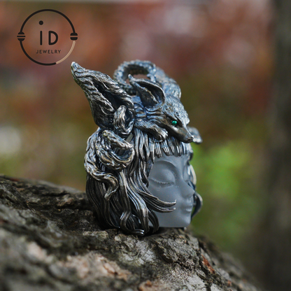 Handcrafted 925 Sterling Silver Fox Spirit Pendant with White Crystal – Mystical Fantasy Amulet Necklace for Witchy or Gothic Gift