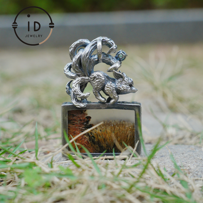 925 Silver Pendant with One-of-a-Kind Moss Agate, Oxidized Totem Animal Necklace, Nature Talisman Jewelry, Unique Gift for Her