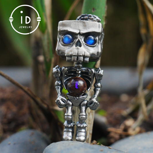 Memento Mori Skull Pendant | 925 Silver with Labradorite & Iron Opal | Gothic Talisman for Spiritual Awakening