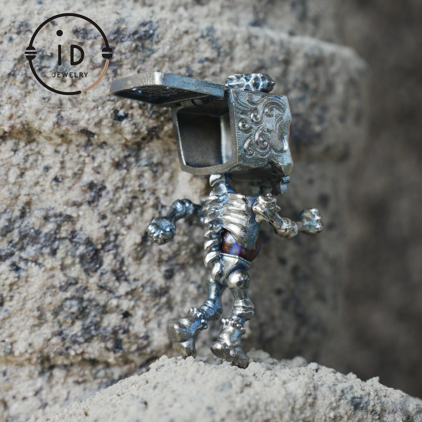 Memento Mori Skull Pendant | 925 Silver with Labradorite & Iron Opal | Gothic Talisman for Spiritual Awakening