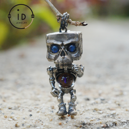Memento Mori Skull Pendant | 925 Silver with Labradorite & Iron Opal | Gothic Talisman for Spiritual Awakening