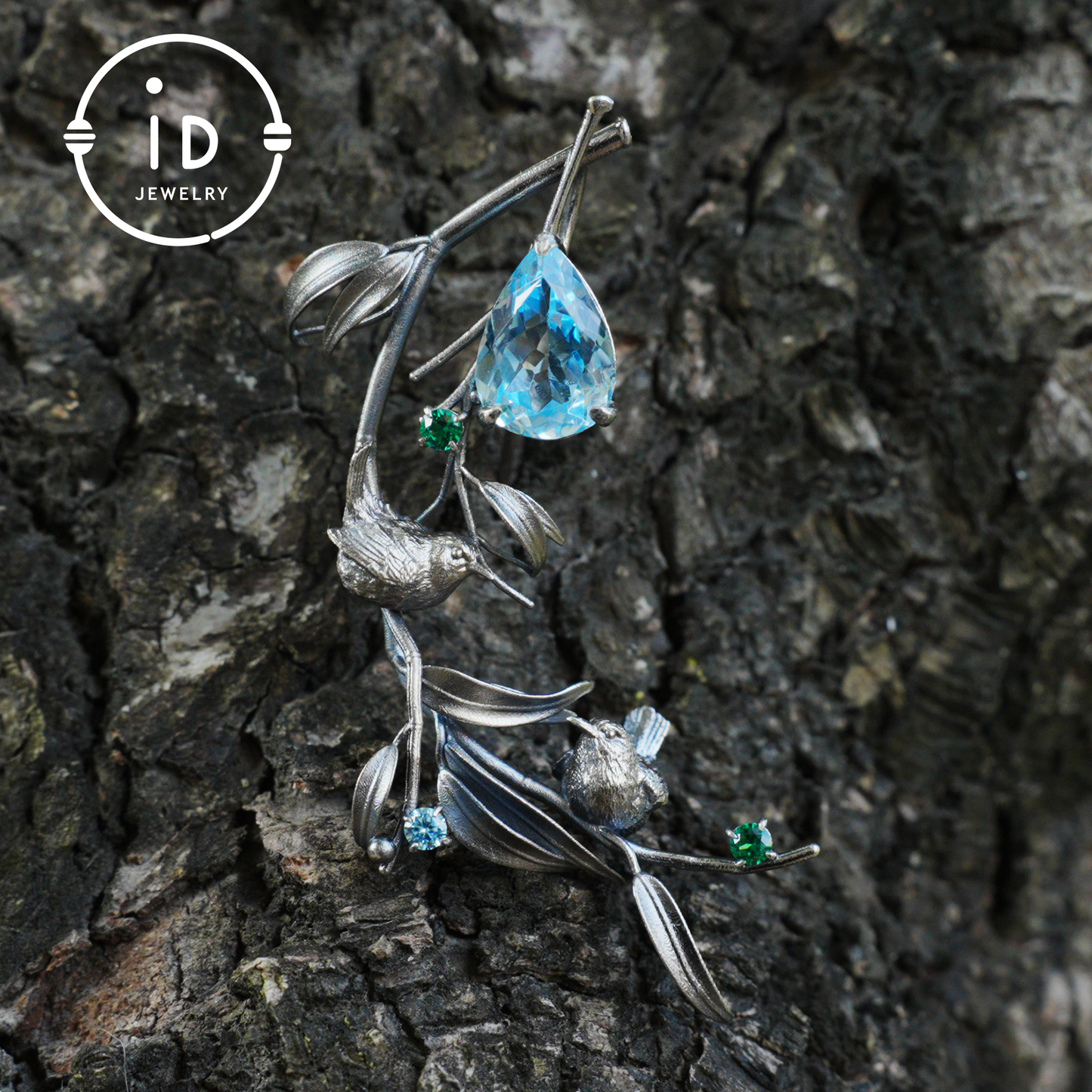 Handmade Brooch & Pendant with Blue Topaz, Green Gemstone, Oxidized 925 Silver, Nature-Inspired Fairy Jewelry, Gift for Her