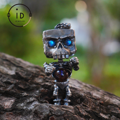 Memento Mori Skull Pendant | 925 Silver with Labradorite & Iron Opal | Gothic Talisman for Spiritual Awakening