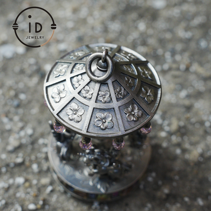 Unique Carousel Figurine in 925 Silver, with Abalone & Pink Crystal, Oxidized, Fairytale Decor, Handmade, Collectible Gift Idea