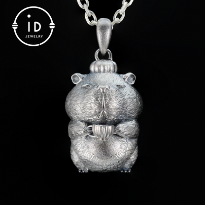 Oxidized Silver Hamster Pendant Handmade Totem Jewelry Animal Charm Necklace Gift for Her Zen Style Talisman 925 Sterling Silver