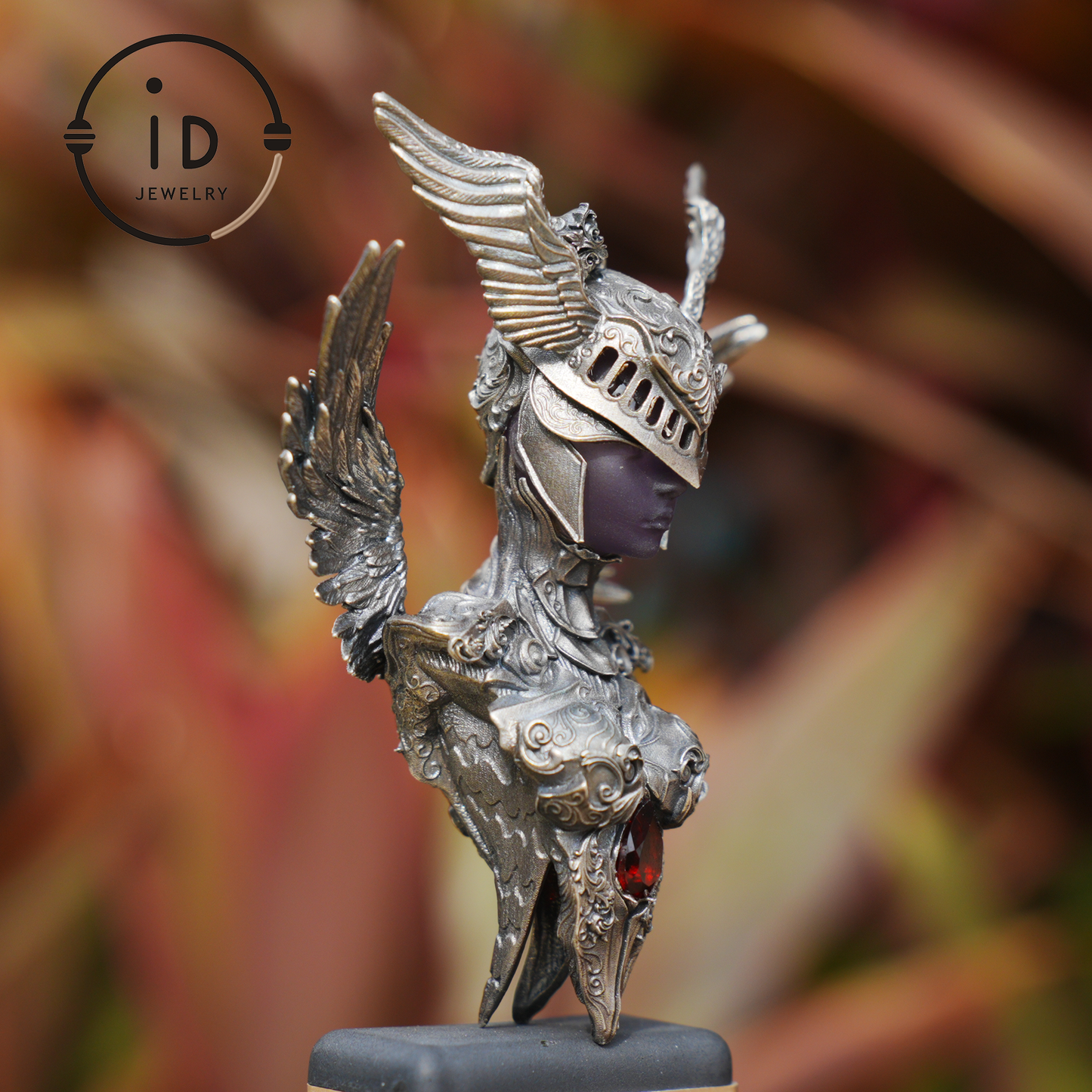 Valkyrie Pendant in 925 Sterling Silver with Ruby & Amethyst | Gothic Fantasy Totem Necklace | Handmade Mythology Jewelry for Collectors