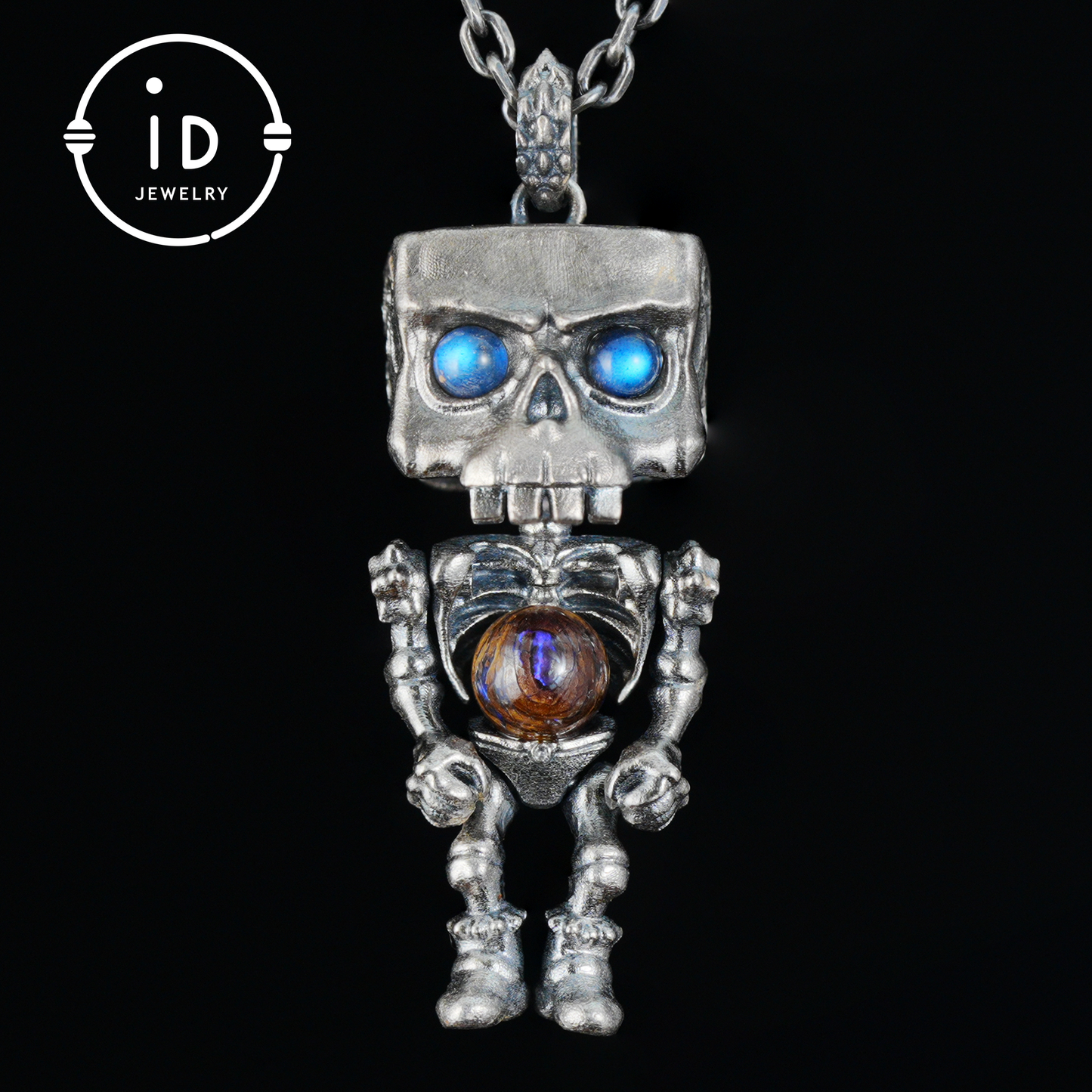 Memento Mori Skull Pendant | 925 Silver with Labradorite & Iron Opal | Gothic Talisman for Spiritual Awakening