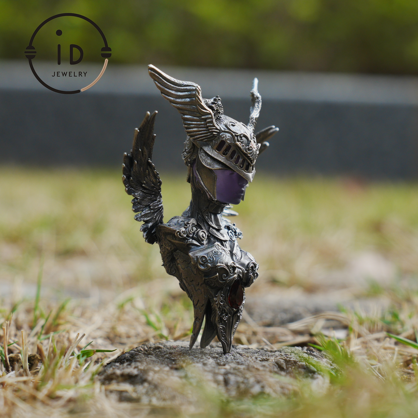 Valkyrie Pendant in 925 Sterling Silver with Ruby & Amethyst | Gothic Fantasy Totem Necklace | Handmade Mythology Jewelry for Collectors