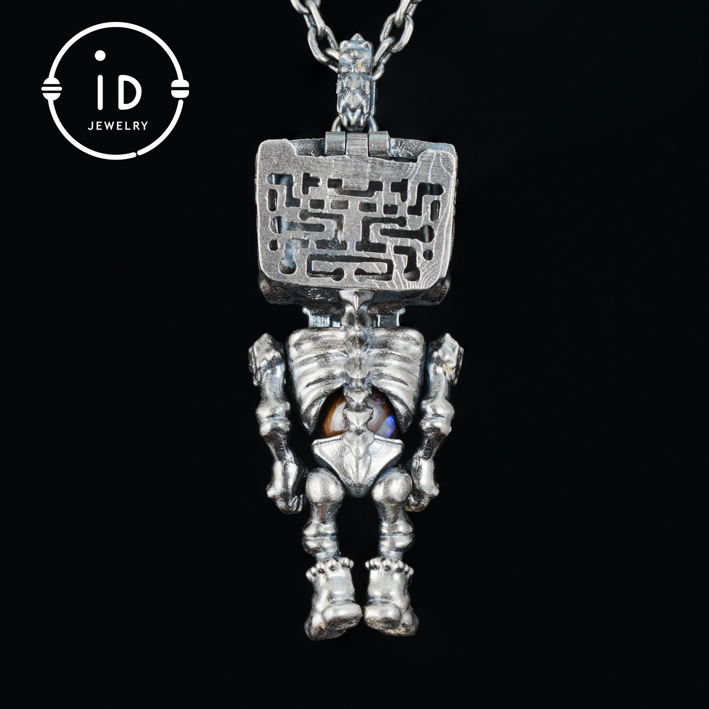 Memento Mori Skull Pendant | 925 Silver with Labradorite & Iron Opal | Gothic Talisman for Spiritual Awakening