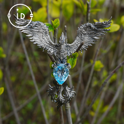 Handgefertigte Phönix-Halskette mit Aquamarin | Mystisches Symbol | Vintage Fantasy Schmuck 