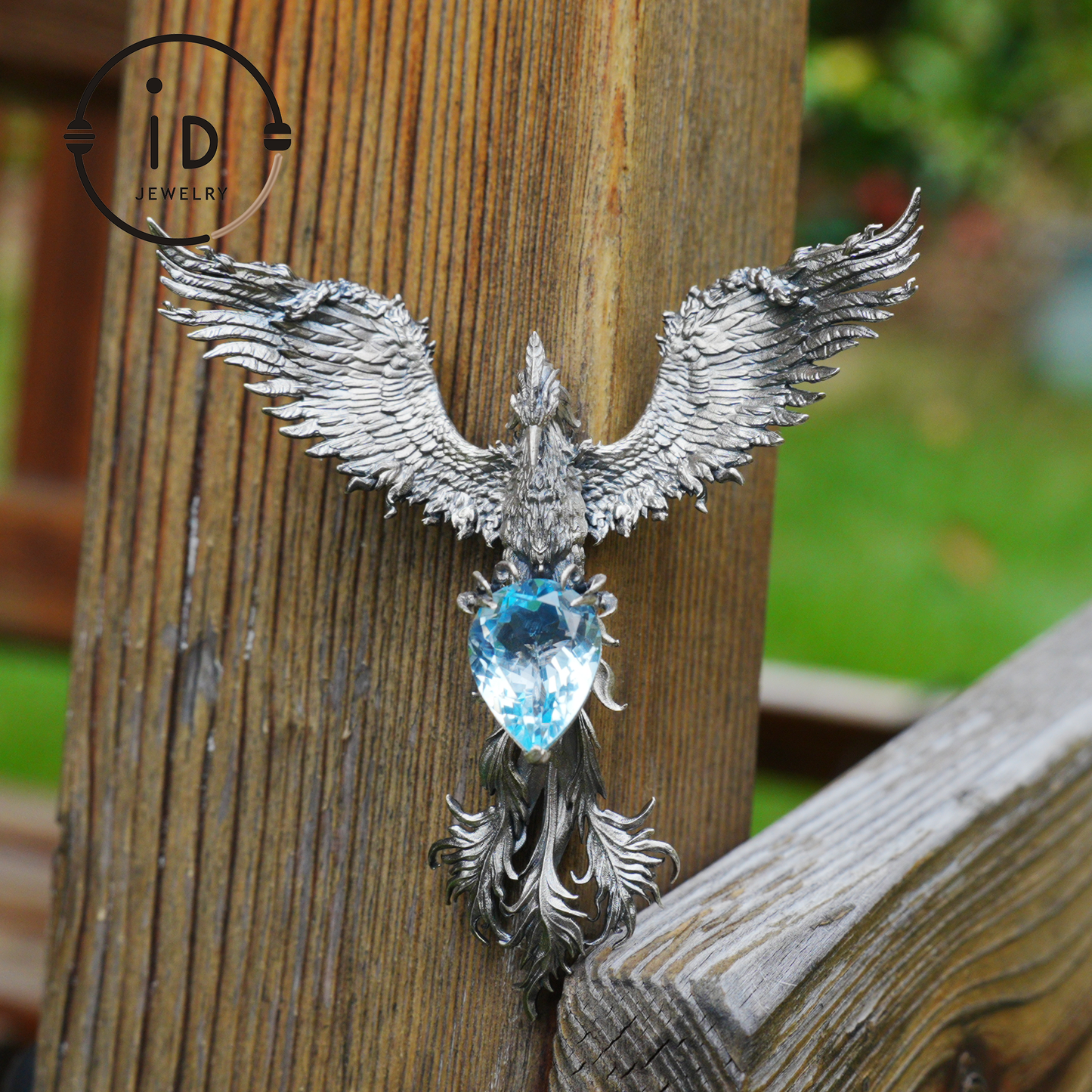 Handgefertigte Phönix-Halskette mit Aquamarin | Mystisches Symbol | Vintage Fantasy Schmuck 