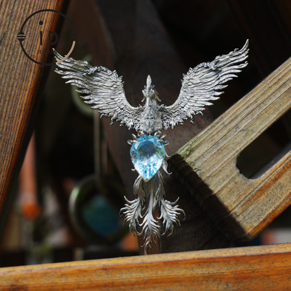 Handgefertigte Phönix-Halskette mit Aquamarin | Mystisches Symbol | Vintage Fantasy Schmuck 