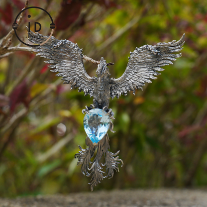 Handgefertigte Phönix-Halskette mit Aquamarin | Mystisches Symbol | Vintage Fantasy Schmuck 