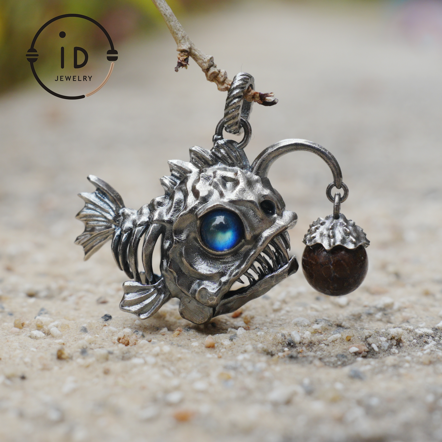 925 Sterling Silver Anglerfish Pendant with Labradorite – Handmade Artistic Jewelry for Ocean Lovers