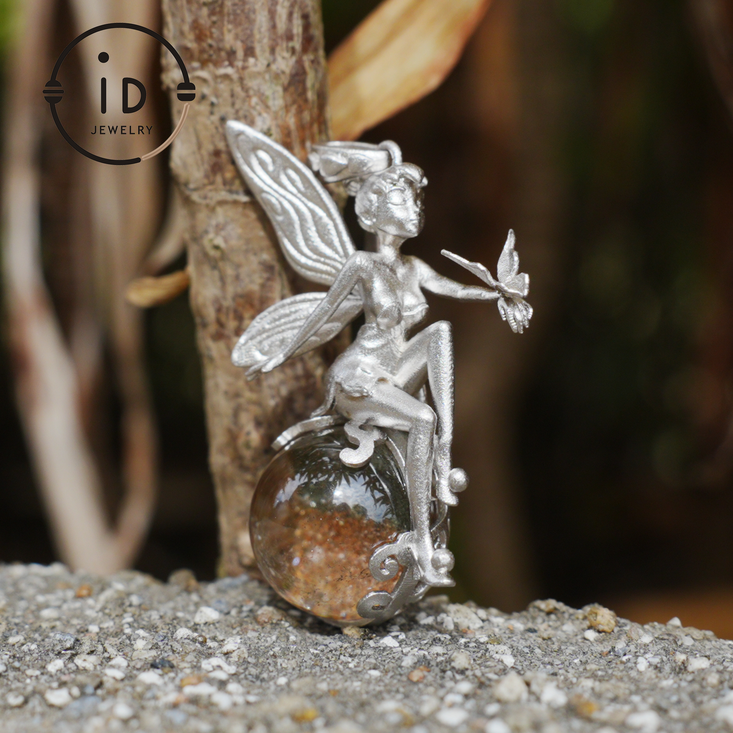 Fairy Pendant Necklace in 925 Sterling Silver with Moss Quartz | Handmade Fantasy Jewelry with Nature Spirit Elf Design | Mystical Keepsake Gift for Adults